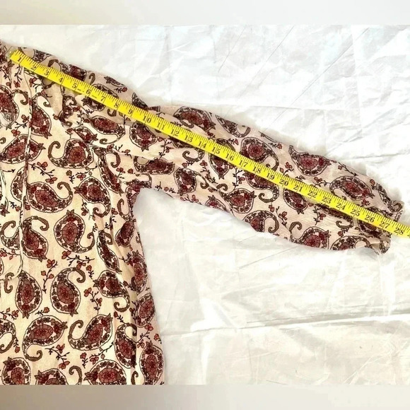 Denim 24/7 Dress Size 14/16 (M) Brown Beige Paisley Rayon Crinkle Laced Bust - Picture 9 of 12